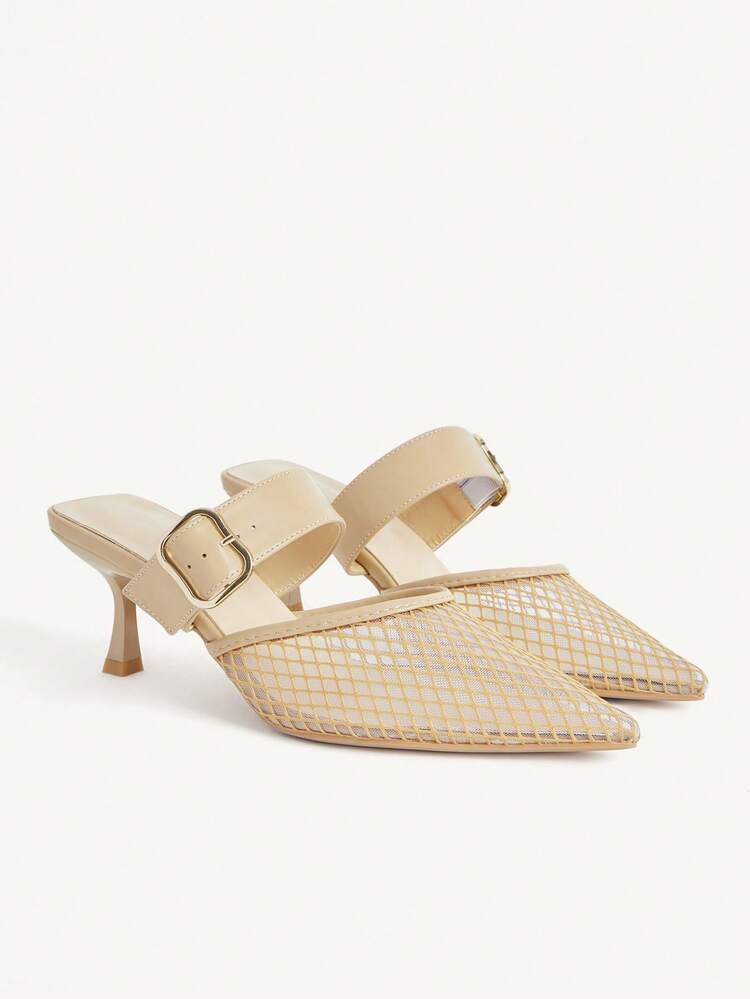 CUCCOO CHICEST Pointed Toe Breathable Mesh Faux Pearl Hollow-Out Fashionable Elegant Sexy Fairy Formal Party Apricot High Heels Wedding Shoes Summer Shoes Bride Shoes