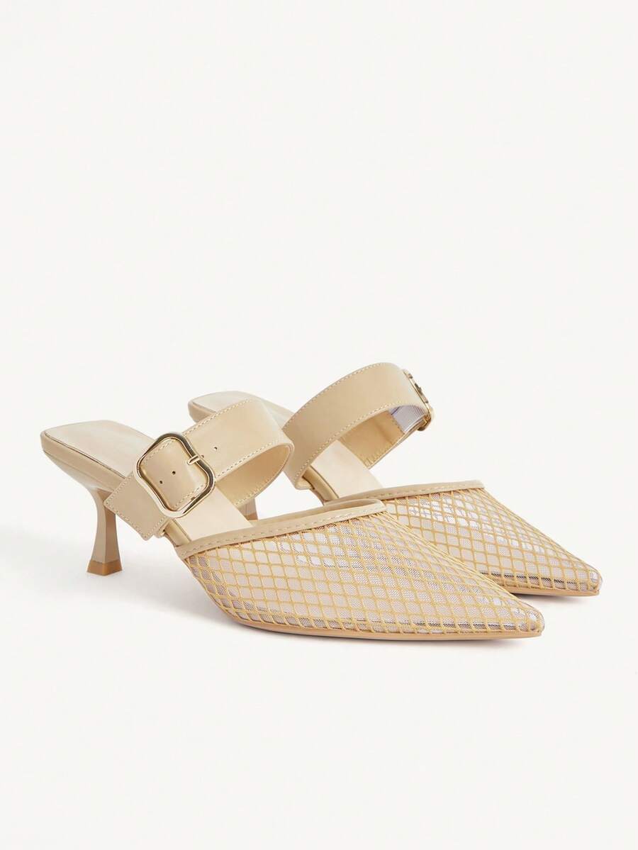 CUCCOO CHICEST Pointed Toe Breathable Mesh Faux Pearl Hollow-Out Fashionable Elegant Sexy Fairy Formal Party Apricot High Heels Wedding Shoes Summer Shoes Bride Shoes - Apricot - View 1