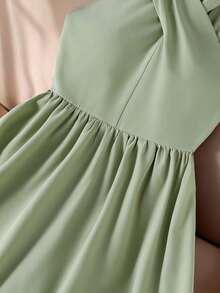 1 chiếc đầm dệt kim thanh lịch cho bé gái tuổi teen, cổ yếm, eo xếp ly, vạt bất đối xứng, màu xanh nhạt, phù hợp mặc hàng ngày, dự tiệc, dạ hội. - màu xanh lá - Xem 7