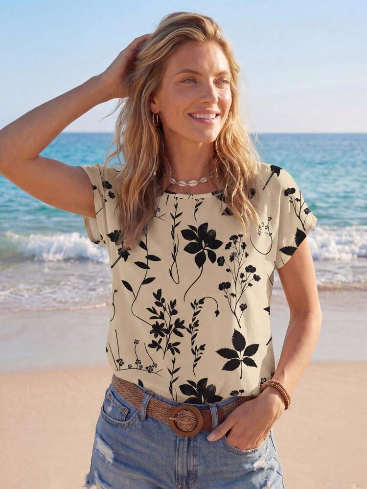 カジュアル ミニマリスト ヴィンテージ フローラル柄 襟付きブラウス レディース、夏向け、お出かけに適したシック なブラウス レディース、カジュアル