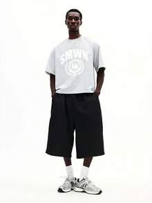 SUMWON Quần ống rộng lửng dáng suông thoải mái cho nam, có chun co giãn, thích hợp cho những ngày thường nhật. - màu đen - Xem 2