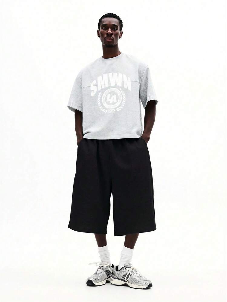 SUMWON Men's Relaxed Baggy Wide Leg Cropped Pants With Elastic Waistband For Casual Everyday Comfort