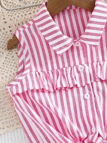 Emery Rose Kids Áo kiểu không tay bèo nhún viền gấu, chất liệu dệt sọc, dành cho bé gái, phong cách thường ngày. - Hồng - Xem 3