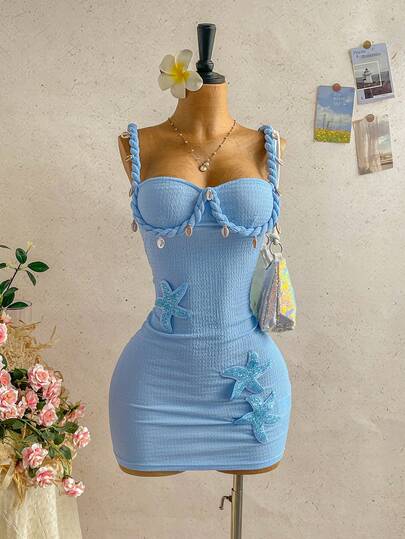 Soleia 春夏新款休闲度假西部海滩婚礼宾客着装毕业早午餐圣帕特里克节春假复活节音乐节优雅波西米亚热带风情编织亮片闪亮针织纹理连衣裙女装