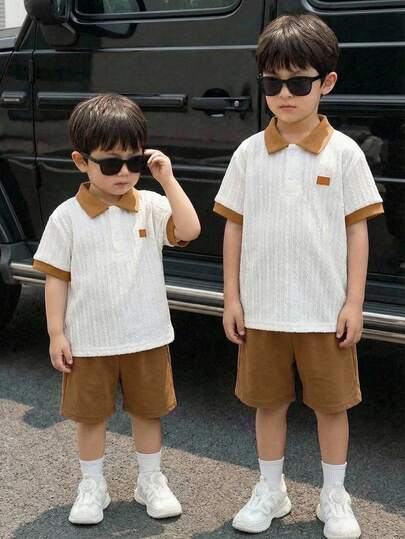 2件套婴儿/男婴休闲可爱短袖polo衫和短裤套装，春夏款