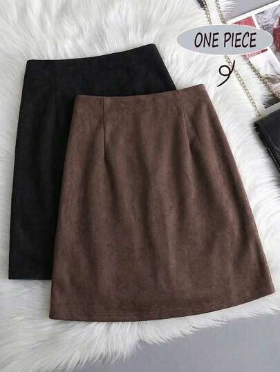 Franclia Fashionable Suede Midi Skirt For Women, New Spring/Summer/Autumn Style, High-Waisted, Slimming A-Line, Bodycon, Retro-Style Short Skirt. Elegant Midi Skirt For Women, Spring/Summer Midi Skirt, Summer Outfit, Brown Bodycon Midi Skirt, Suitable For Outings, Vacations, Casual Wear, Y2K Style, Graduation Season, Fashionable Outfit, Versatile.Graduation Season Attire, Fashionable Casual Commuter Wear, Business Office Wear, Versatile And Stylish Everyday Casual Wear, Urban Teacher's Professional Attire