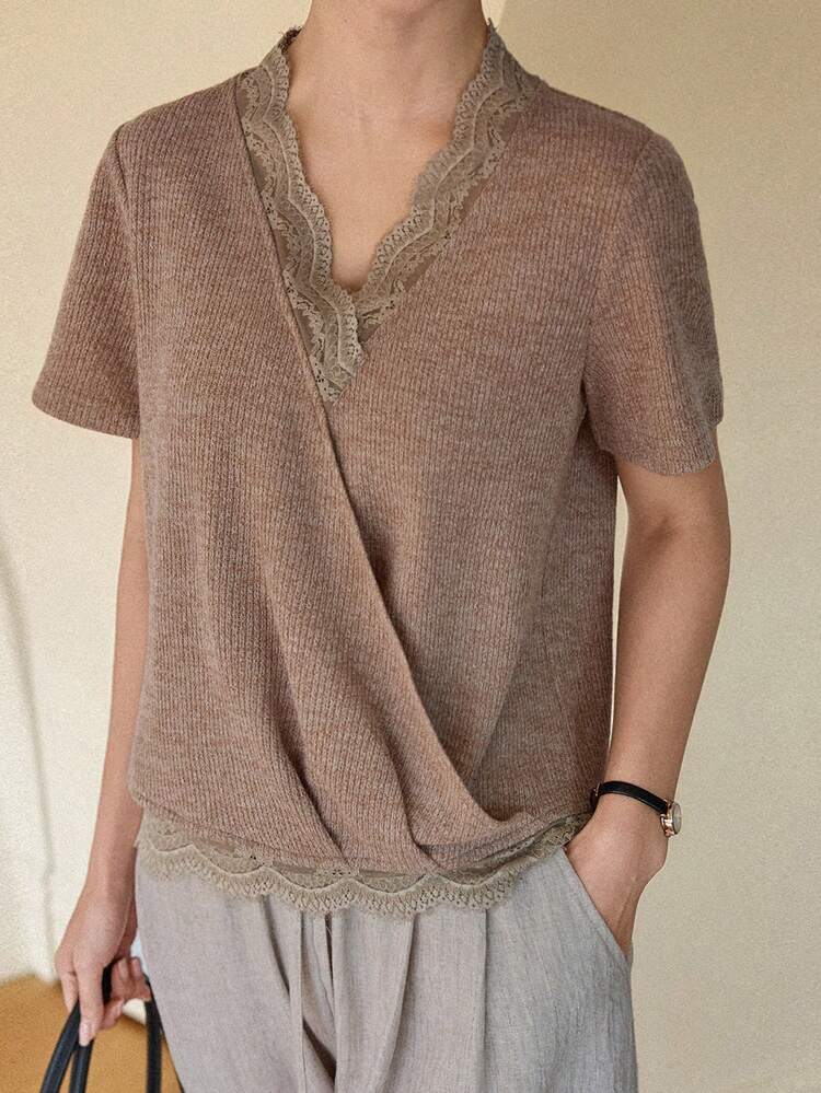 Spring & Summer Lace Patchwork Loose Short Sleeve Business/Casual T-Shirt For Women