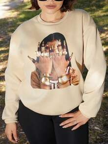 Lupita Cardoza Women's Casual Figure Print Loose Fit Crew Neck Long Sleeve Sweatshirt Fall Cloth For Women - Apricot - View 4