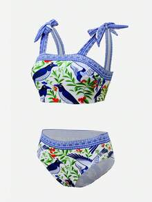 Swim Oasis Women's Summer Beach Bird Pattern Fashion Bikini Set With Coverup And Skirt,2026 Spring/Summer New Women's Swimwear Beach Vacation Collection: Elegant, Romantic, Sexy, And Sweet; Simple, Casual, And Versatile; Featuring A Bow-Tie Bikini, Removable Cup Pads, And Vibrant Holiday-Themed Colorful Prints. Perfect For Summer Outings, Beach Vacations, Island Getaways, Sunbathing, Road Trips, Cruise Ship Banquets, Afternoon Tea, Candlelight Dinners, Romantic Dates, Private Parties, Everyday Wear, Casual Style, And Even Music Festivals. A Must-Have Swimsuit For A Cool Summer Beach Trip! Women S Beach Outfits Sets For Women Summer Woman Summer Outfits Summer Outfit For Women Pool Outfits For Woman - Blue and White - View 5