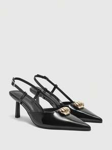 CUCCOO BIZCHIC Niche French Style Closed Toe High Heel Sandals, Patent Leather Pointed Toe Slip-On Pumps - Black - View 2