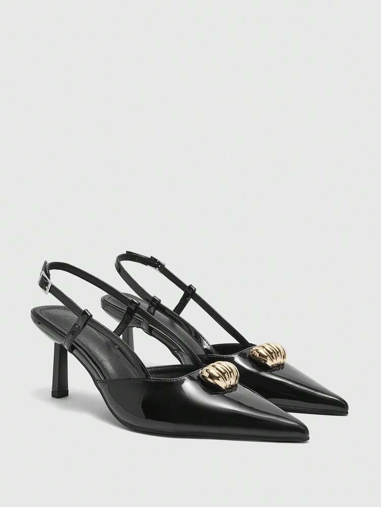 CUCCOO BIZCHIC Niche French Style Closed Toe High Heel Sandals, Patent Leather Pointed Toe Slip-On Pumps Spring Shoes