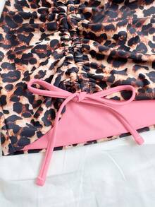 Soleia Women's Leopard Print & Red Color Bikini 3 Pieces Set , Vacation Beach Vacation Outfits For Women - Baby Pink - View 6