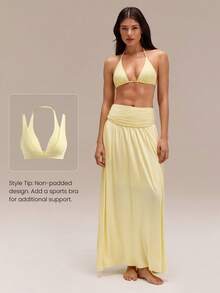 2-In-1 Two-Way Wear Strapless Dress Keep It Breezy Ultra-Fine Soft Texture Side Pockets  Foldable Daily Casual Wear - Yellow - View 8