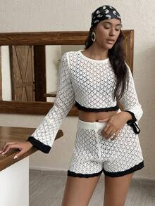 SHEIN Women 2 Pieces Set Cover Up Co Ord Black And White - Black and White - View 4