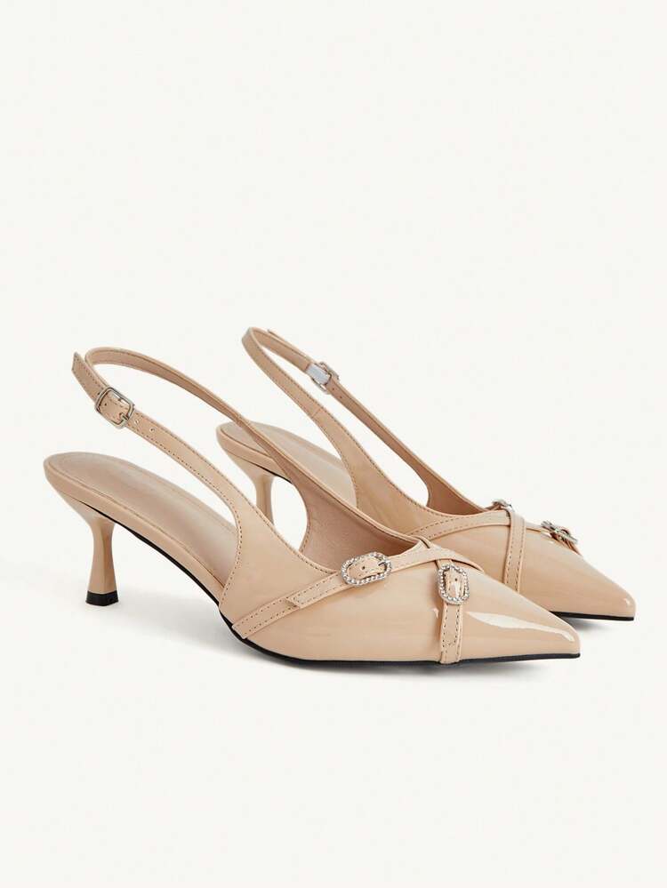 CUCCOO CHICEST Women's Pointed Toe Chain Decor Romantic Elegant PU Leather Stilettos, Summer/Summer New Arrival Wedding Shoes Summer Shoes Bride Shoes