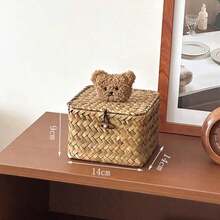 Joivida 1Pc/2Pcs Japanese Handwoven Seagrass Storage Basket With Lid, Home Desktop Cosmetic Sundry Organizer - Multicolor - View 13