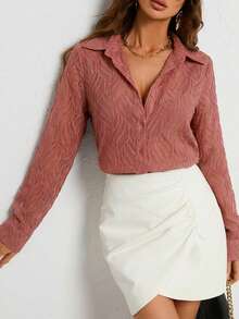 Aveloria Modichic Button Up Sheer Shirt Without Bra Elegant Business Casual Women Button Up Shirt Women  - Dusty Pink - View 5