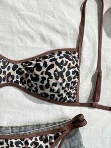 Swim Mod Women's 2pcs Sexy Leopard Print Random Pattern Spaghetti Strap Top And Triangle Bikini Set, Summer - Multicolor - View 4