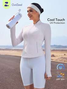 OutZeal Áo khoác nữ chống nắng màu hồng, kiểu dáng mùa hè, thường ngày, thoáng mát, chống tia UV, có khóa kéo. - Hồng - Xem 1