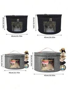 1个大容量圆形旅行帽子收纳盒 - 便携式毛毡收纳盒，带防尘罩和拉链，内部空间宽敞，适合存放帽子、玩具和衣物 - 非常适合旅行、衣橱整理和送礼 - 彩色 - 查看 3