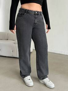 EURMUSE 100%Cotton Plus Size Straight Leg Jeans - Grey - View 1