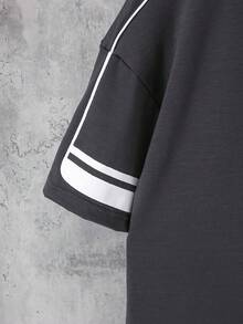 Vacaura Bộ đồ thể thao thường ngày 2 món gồm áo thun và quần đen có dây rút, thích hợp cho các hoạt động ngoài trời mùa hè, dành cho thanh thiếu niên. - Màu xám đen - Xem 4