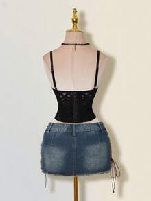 SHEIN ICON 女士修身提花蕾丝钢圈胸衣吊带背心 - 黑色 - 查看 2