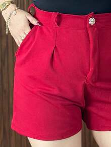 Short con botón y pinzas - Rojo - Ver 5