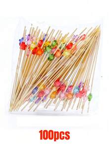 50/100Pcs Bamboo Pick Sweet Daisy Theme Flower Fruit Fork, Party Dessert Salad Stick Cocktail Skewer, Wooden Picks Wedding Birthday Party Supplies - Multicolor - View 24