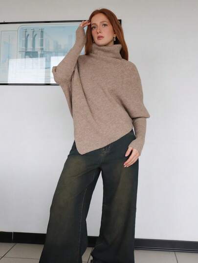 SILVIA DI SANTO 女士新款露肩裹身加长毛衣，乳白色，秋冬