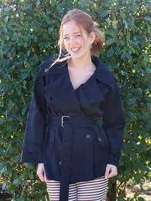 SILVIA DI SANTO 女士时尚优雅双排扣束带风衣法式风衣女装风衣秋冬女装风衣 - 黑色 - 查看 4