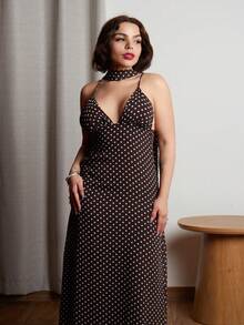 Lupita Cardoza Women Polka Dot Print Backless Strap Dress Party - Brown - View 4