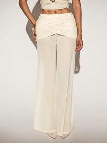 SHEIN ICON Women's Fashion Sexy Ruched Patchwork Pants - Beige - View 3