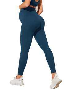 SHEIN Maternity High Waist Quick Dry Sports Capri Pants - Blue - View 2