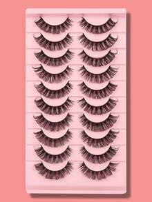 10 Pairs Russian Volume False Eyelashes Fluffy Dense Curly Strip Lashes For Dramatic Glam Makeup - Black - View 10
