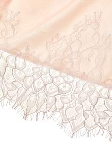 LUVLETTE 四季皆宜的香槟色缎面睡衣套装 - 长袖上衣和蕾丝边阔腿裤 - 杏色 - 查看 10