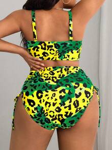 SHEIN Slayr CURVE Plus Size Colorful Leopard Print Tie-Up Bikini Set - Multicolor - View 2