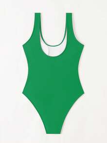 Swim SXY 2026 女士纯色时尚休闲连体泳衣 - 綠色 - 查看 5