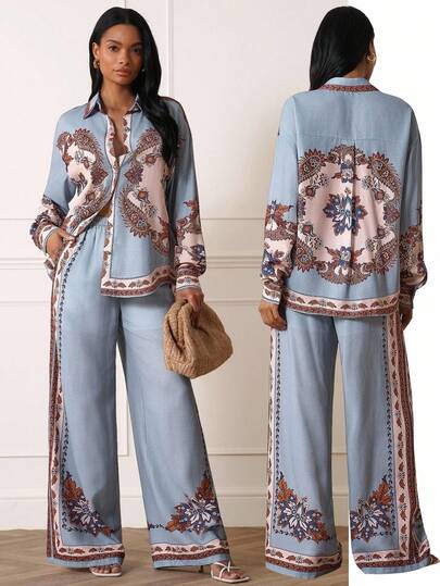 Lilora 2pcs Women Elegant Printed Shorts Set Elegant And Sophisticated New Styles, Suitable For Outings, Commuting, Everyday Casual Wear, Parties, Dates, Gatherings, Outings, Holidays, Vacations, And Holiday Travel. Boho Two Piece Set Blouse And Pants Set Pant Suit Set Women Matching Sets Pants Sets Two Piece 2 Piece Sets Woman Spring Two Piece Sets Woman Spring Two Piece Pants Set Two Piece Set Woman Spring Women Suit Sets Women Vacation Outfit Sets Womans 2 Piece Sets Women 2 Piece Outfit Casual