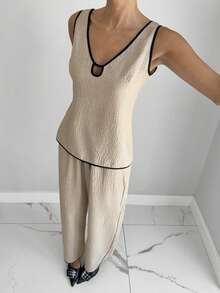 Siren Gaze Women's V-Neck Sleeveless Top And Pants Casual 2 Pieces Set - Multicolor - View 5