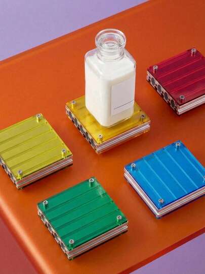 Joivida Nordic Ins Style Colorful Acrylic Coasters, Aluminum Alloy Frame, Heat-Resistant Non-Slip Table Mats. Perfect For Cafes, Dessert Shops & Home Decor, Eye-Catching Photo Props