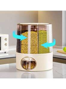 360° Rotatable Rice Dispenser - Sealed Dry Food Storage Container, 6-Compartment Large Capacity Grain Dispenser, Moisture-Proof Kitchen Grain Dispenser - White - View 5