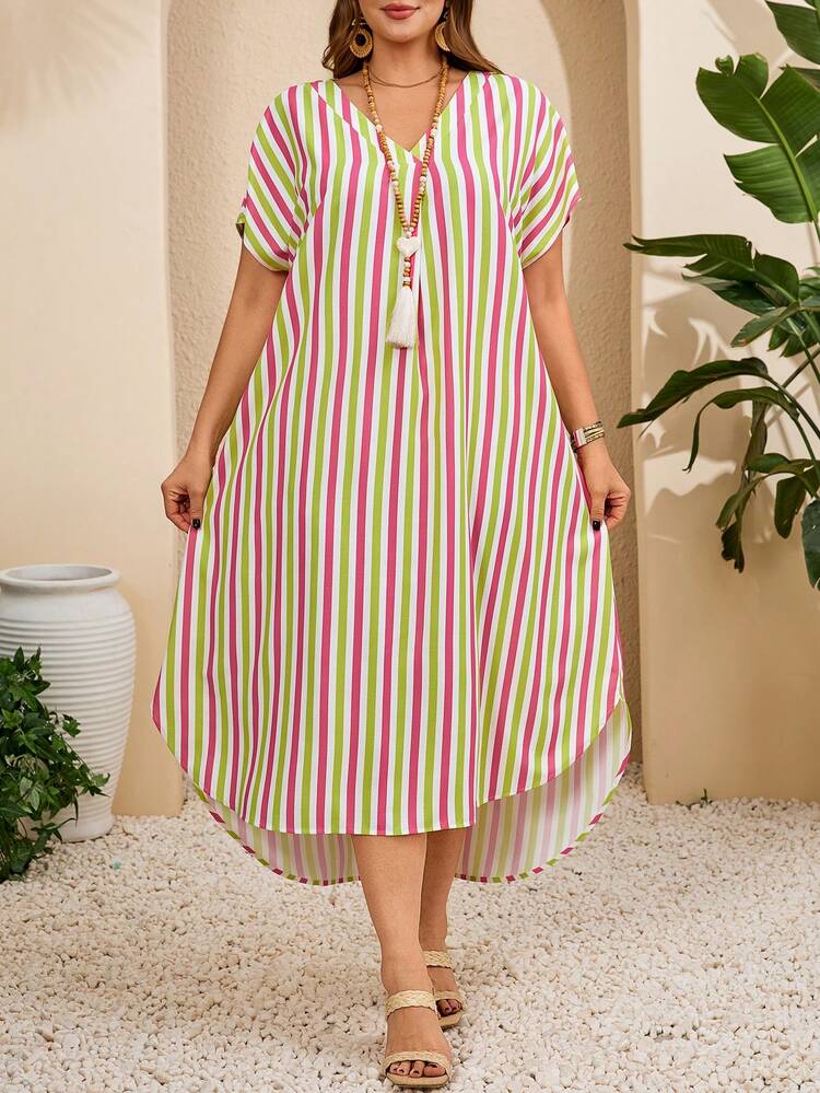 Plus Size Casual Striped Dress