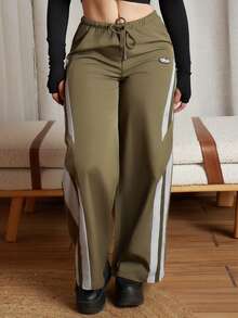 Lupita Cardoza 女士春夏演唱会街头服饰外出撞色降落伞裤 - 軍綠色 - 查看 3