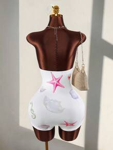 Amplova 2026 New Vacation Strapless Ocean Element Print Strapless Waist-Cinching Women's Jumpsuit - White - View 6