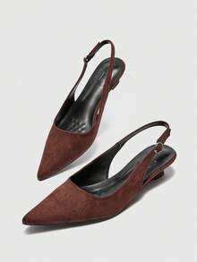 CUCCOO BIZCHIC Women's Pointed Toe Slingback Shoes, Suede Material, Comfortable Casual Wear, Suitable For Work, Commuting, Afternoon Tea - Coffee Brown - View 5