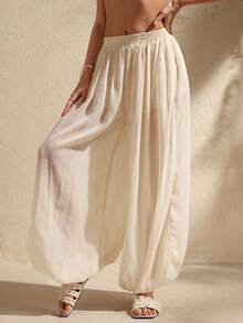 Swim Chiccia 雪纺灯笼阔腿裤，显瘦，舒适，通勤，百搭，春夏款 - 杏色 - 查看 5