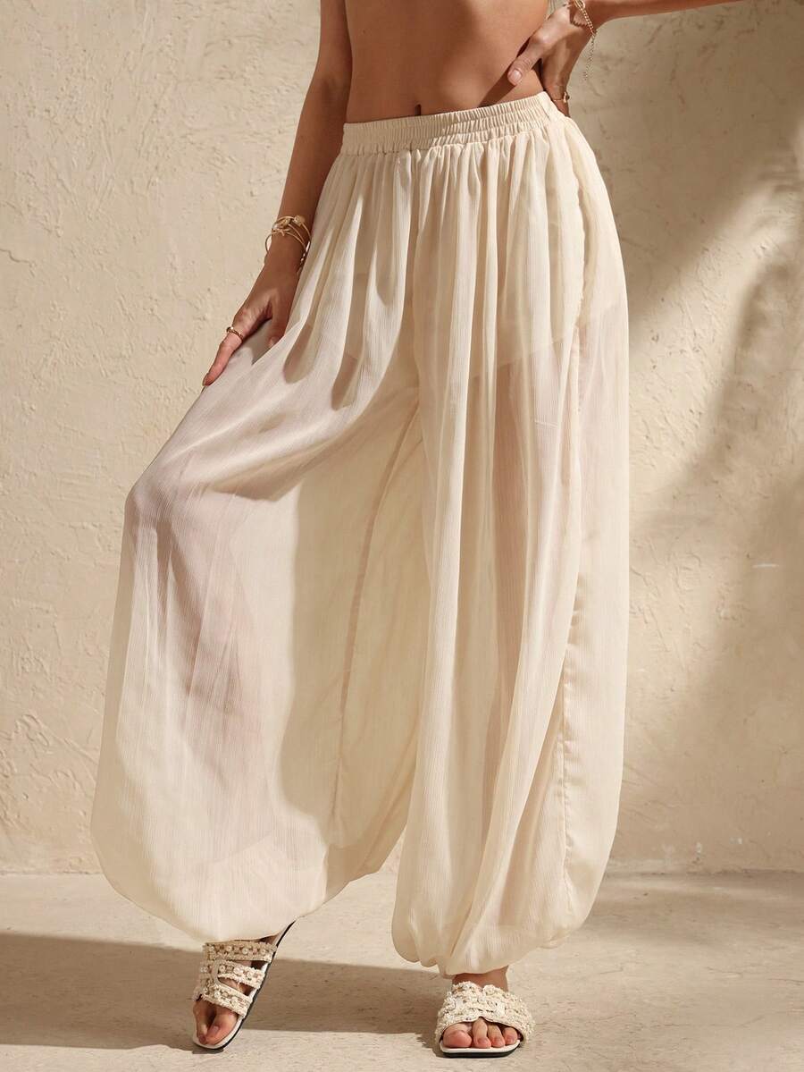 Swim Chiccia Pantalones anchos de pierna de linterna de gasa, adelgazantes, cómodos, versátiles, para primavera/verano - Albaricoque - Ver 1