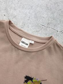 TEENAGE MUTANT NINJA TURTLES | SHEIN Áo thun ngắn tay in chữ hoạt hình phong cách thường ngày cho bé trai tuổi teen, thích hợp mặc mùa hè. - Màu Khaki - Xem 3