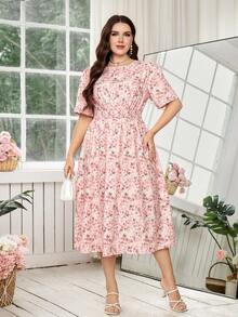 SHEIN Clasi 大码优雅小碎花连衣裙，夏季 - 粉色 - 查看 6